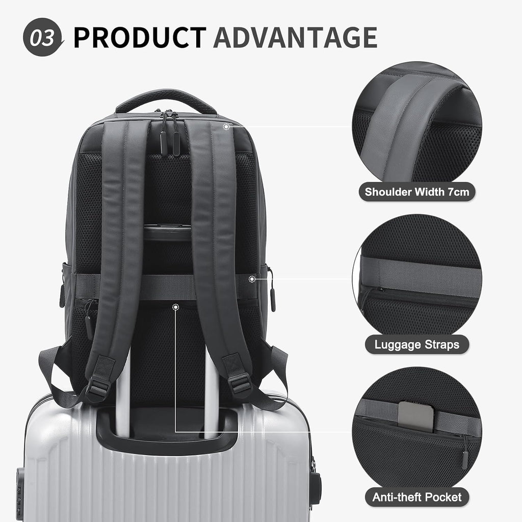20L 15.6 Inch Laptop Backpack Anti Theft Flight Approved Gray