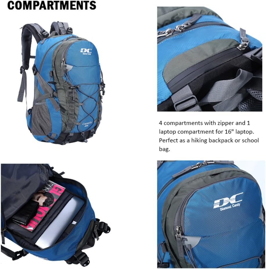 Diamond Candy 40L Hiking Backpack Waterproof Daypack for Men and Women