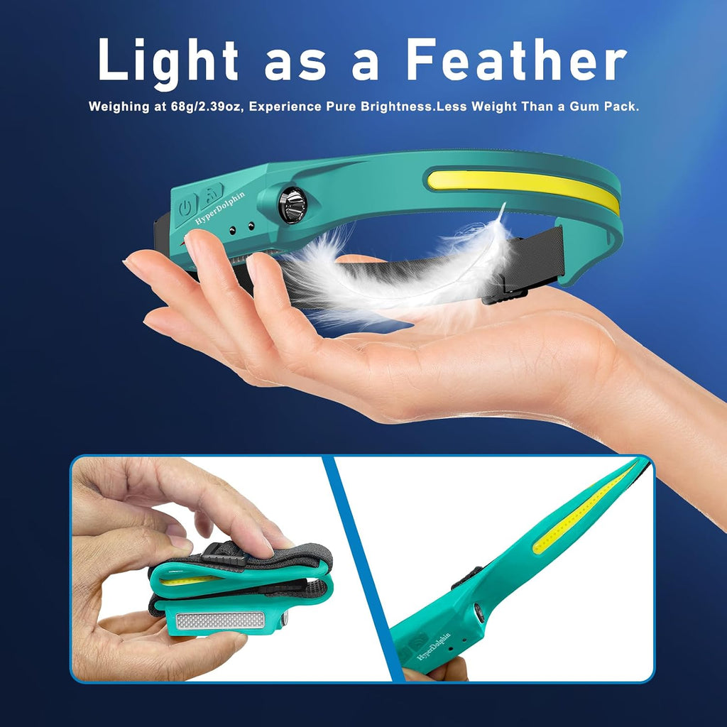 Headlamp Rechargeable LED (2-Pack, Green) 230° Wide Beam, USB-C Lightweight Head Lamp, Long Runtime, Water-Resistant for Camping, Hiking, Running, Fishing, Repair Work