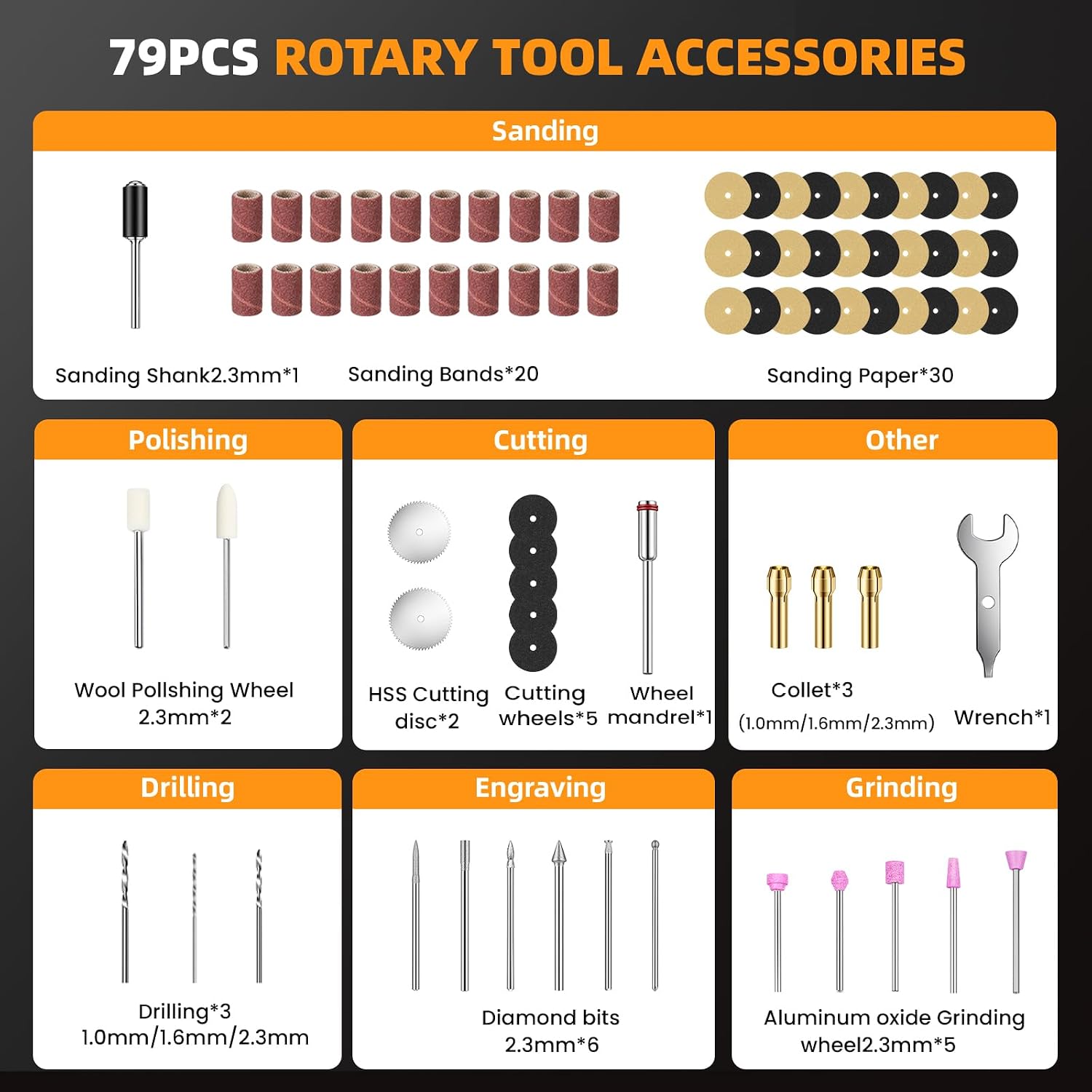 4V Mini Cordless Rotary Tool, 18000RPM 5-Speed Rotary Tool with 79Pcs Accessories, Type-C Fast Charging, for Engraving, Polishing, Grinding, Sanding, Drilling (Orange)