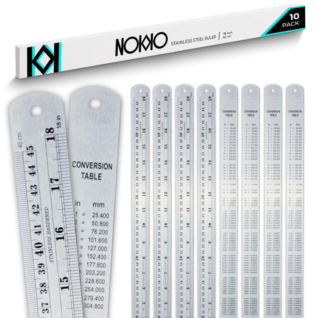 Metal Ruler 18 Inch, Stainless Steel Ruler, Straight Edge, Pack of 10