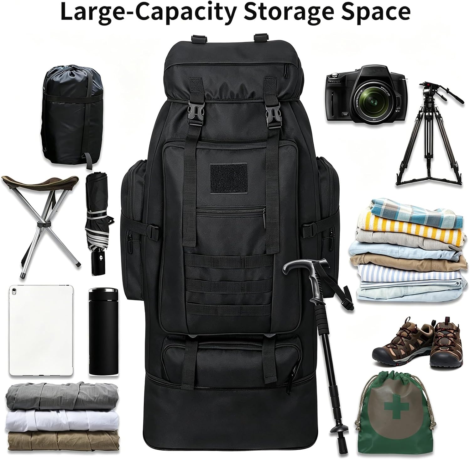 80L/100L Hiking Backpack Men Camping Rucksack Large Outdoor Travel Military Tactical Molle Trekking Knapsack Bag Women