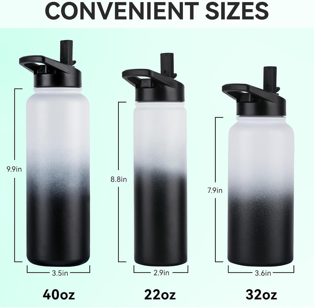 DOMICARE 32 oz Insulated Water Bottle Bulk, Vacuum Insulated Stainless Steel Sports Water Bottle with Straw Lid & Spout Lid, Leakproof, Reusable - Travel, Bike, Black White Gradient (8 Pack)