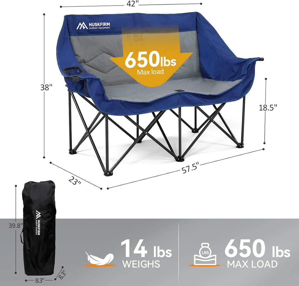 Oversized Double Camping Chairs for Adults, 2 Person Camping Chair, Blue