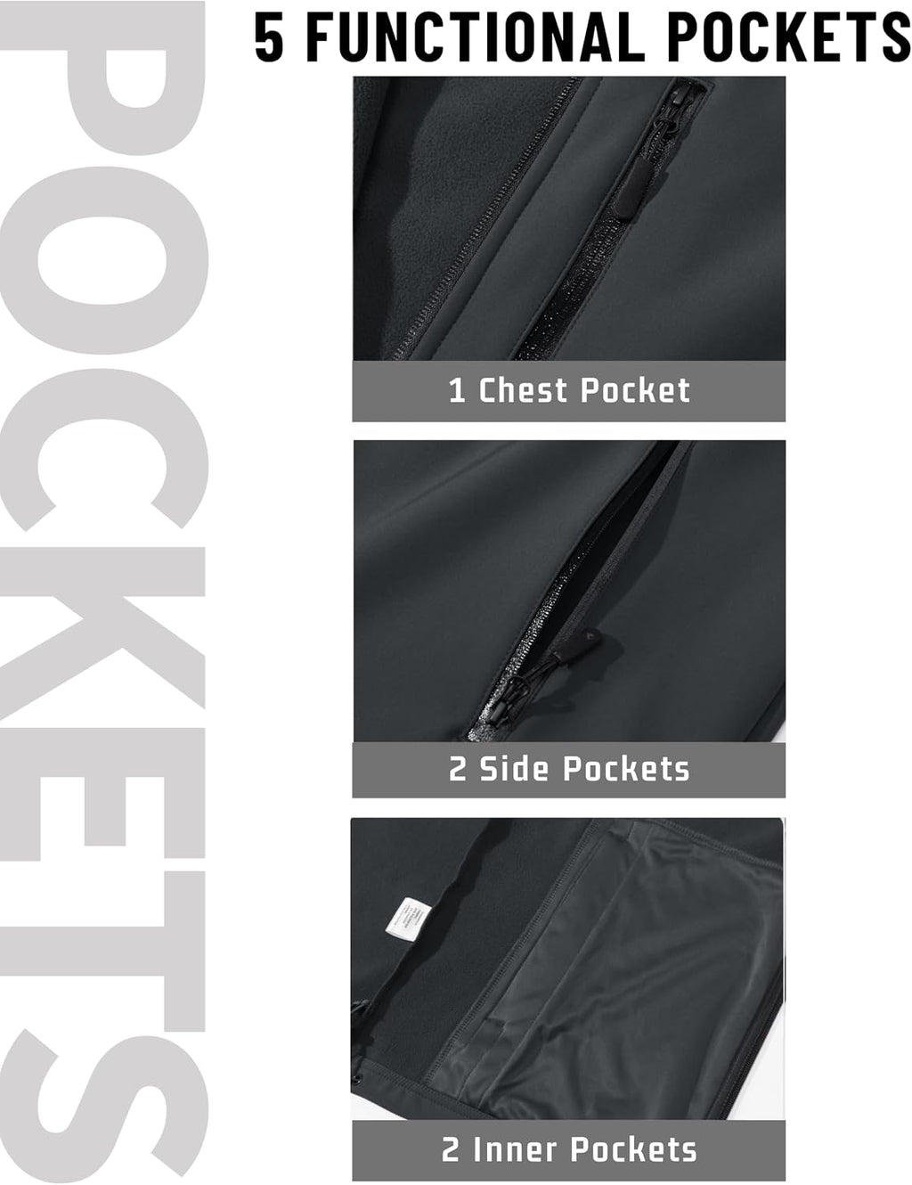 TACVASEN Mens Hooded Fleece Lined Waterproof Softshell Jacket Lightweight