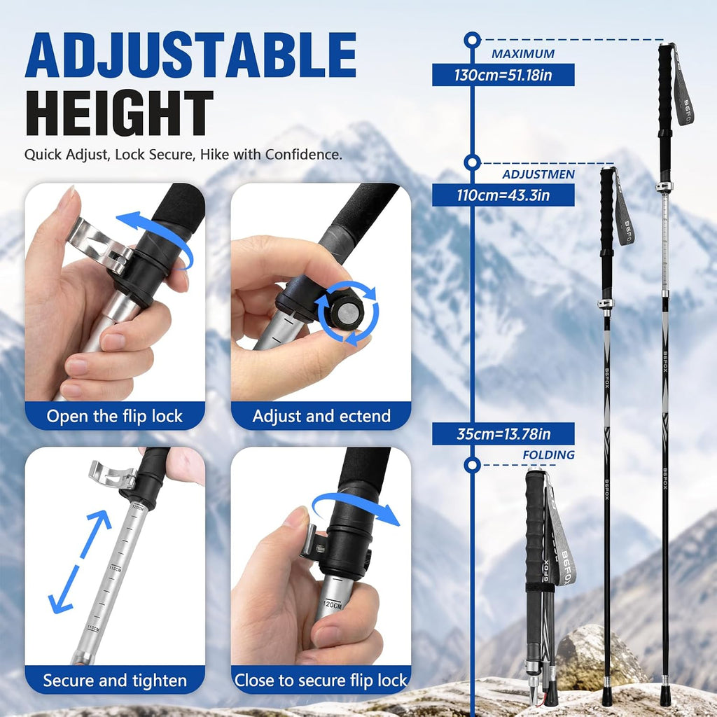 3K Carbon Fiber Collapsible Trekking Poles for Men & Women