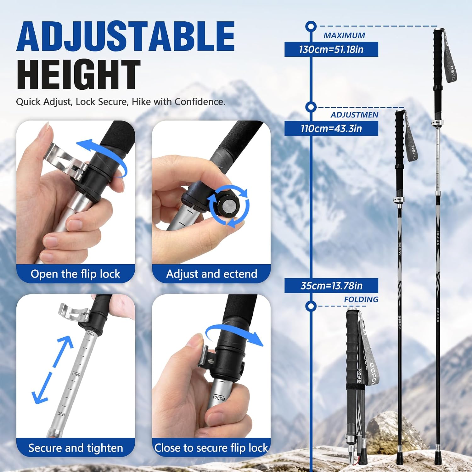 3K Carbon Fiber Collapsible Trekking Poles for Men & Women