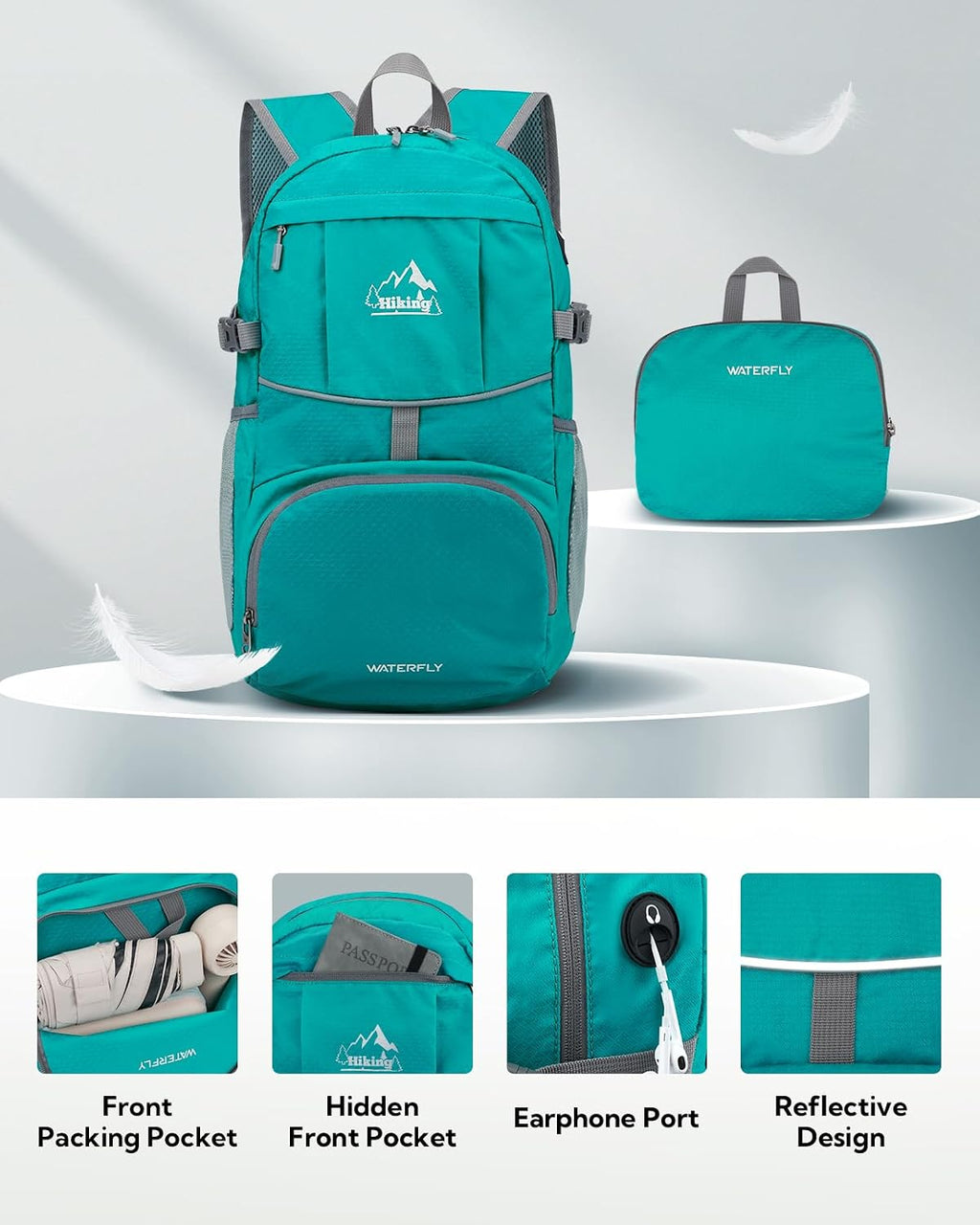 WATERFLY Small Lightweight Packable Hiking Backpack Foldable Travel Daypack