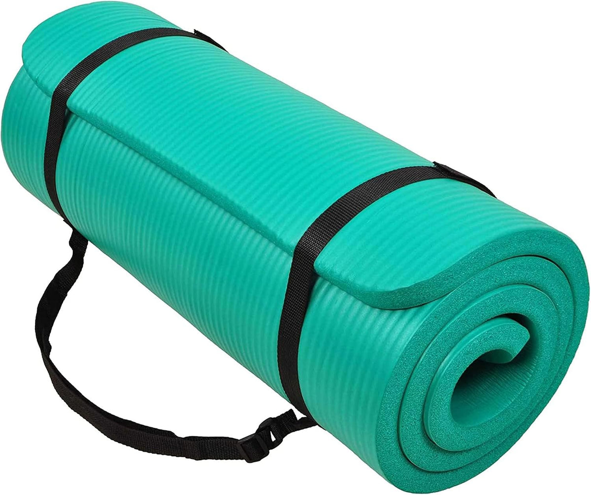 BalanceFrom All Purpose 1-Inch Extra Thick High Density Anti-Tear Exercise Yoga Mat with Carrying Strap, Multiple Colors
