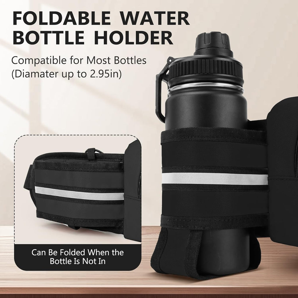 Fanny Pack for Men Women Waist Bag with Water Bottle Holder for Hiking, Travel,Dog Walking, Workout (Black)
