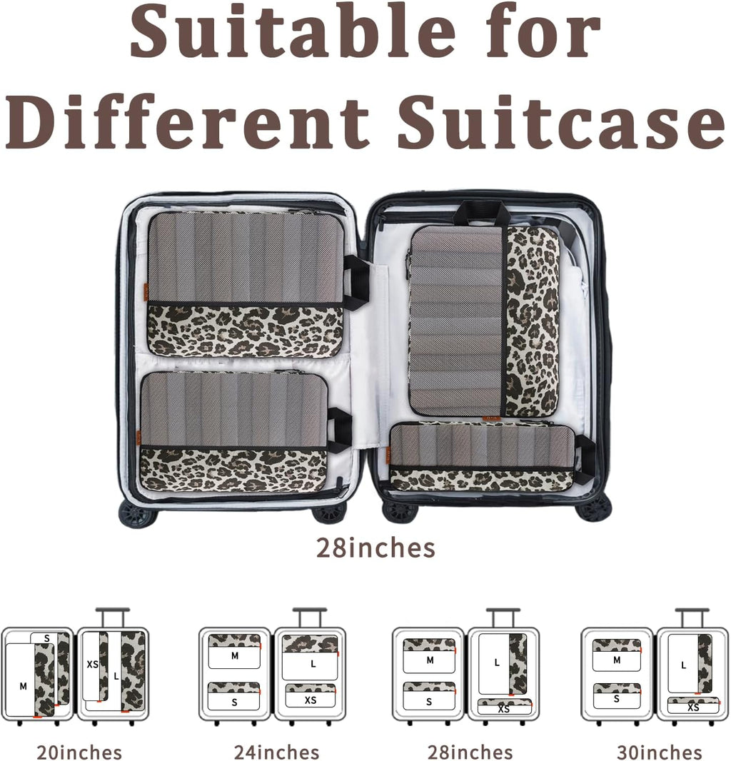 U+U 4 Set Compression Packing Cubes, Travel Organizers (Leopard)