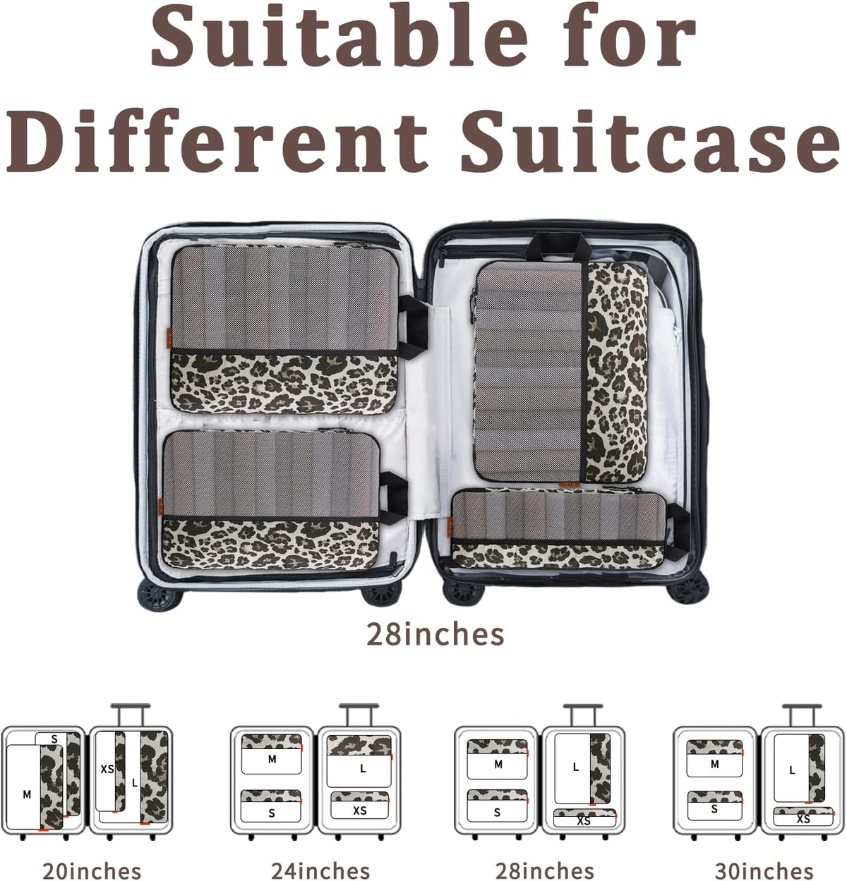 U+U 4 Set Compression Packing Cubes, Travel Organizers (Leopard)