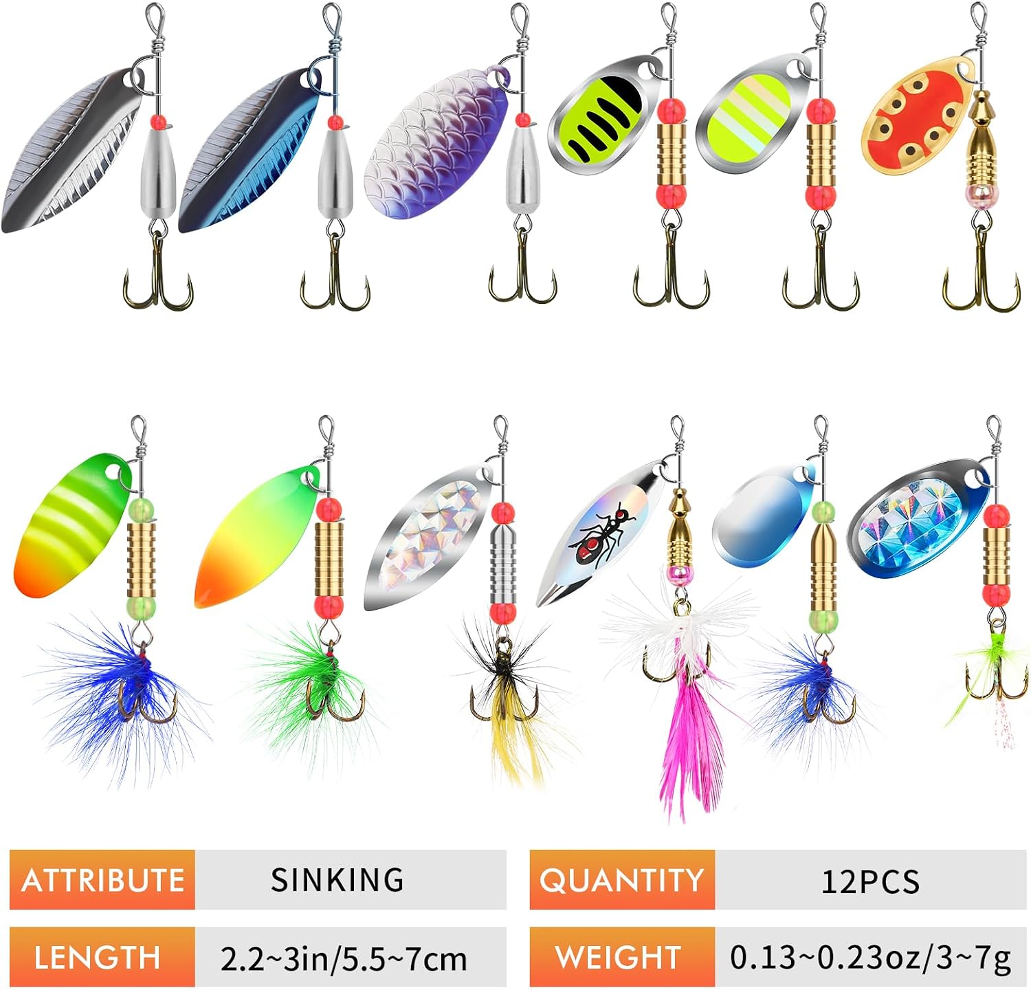 TRUSCEND Swim or Jig Fishing Spinner Baits for Freshwater and Saltwater, Rooster Tail Fishing Lures for Trout Bass Walleye Crappie Salmon Pike, Blade Bait with Copper Blade