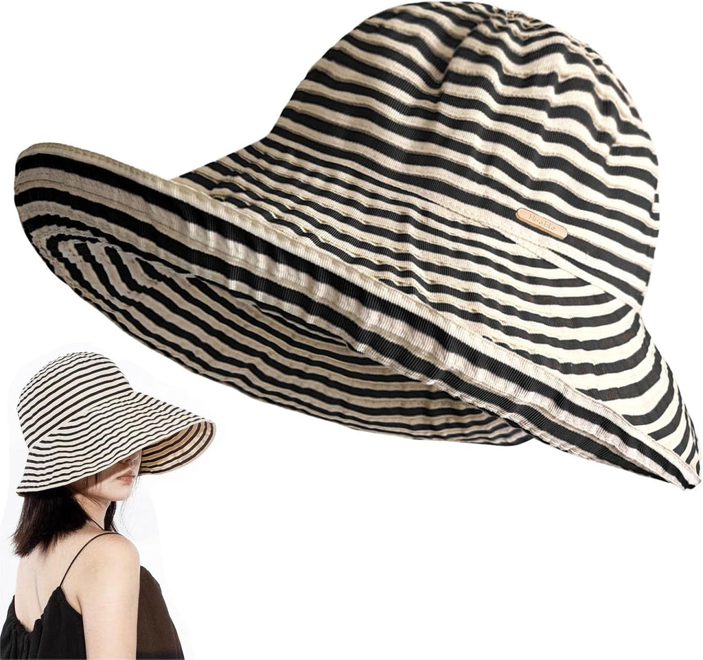 huablo Brim Sun Hats for Women Striped Hat Floppy Packable SPF UPF 50 UV Protection Beach Vacation Hat