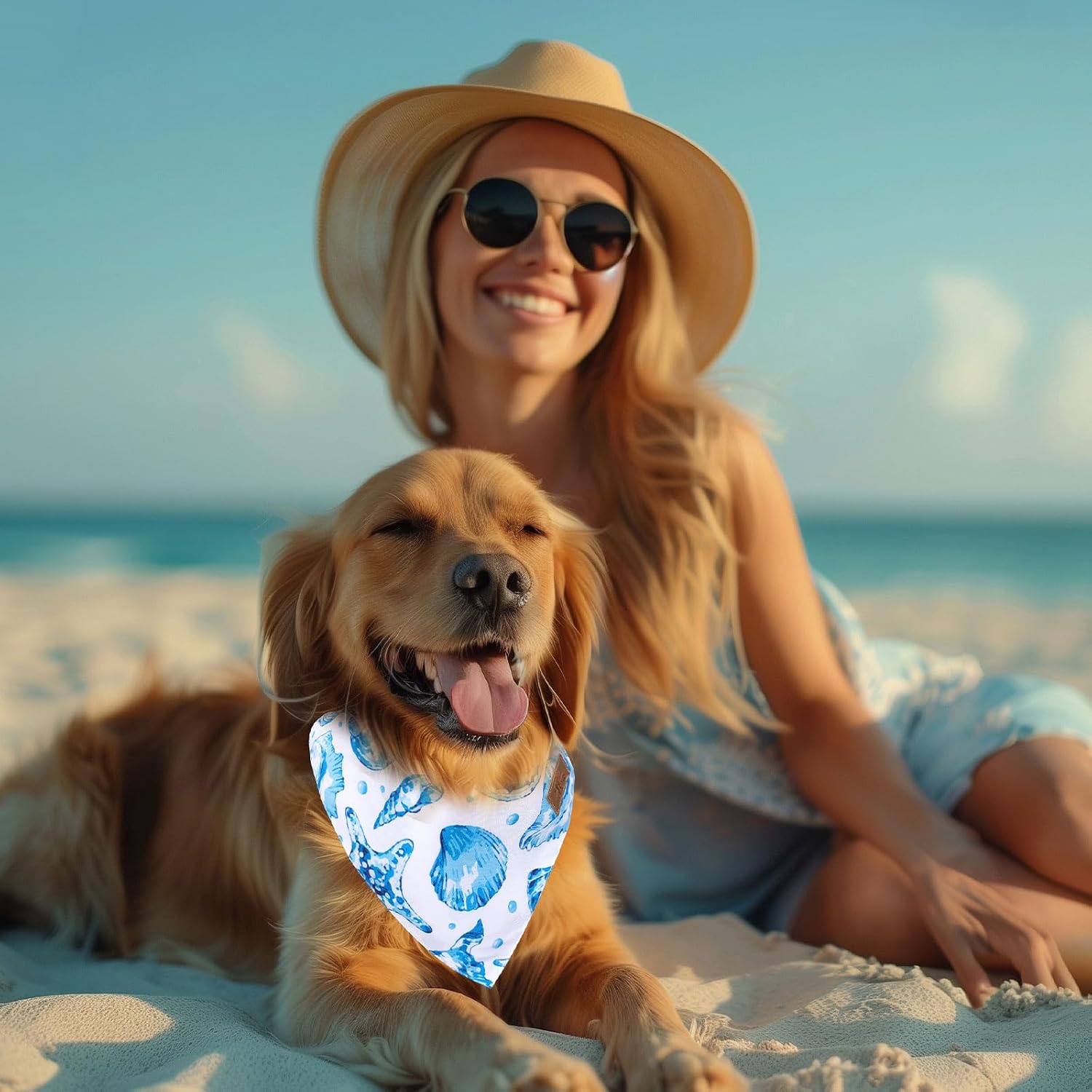 JarThenaAMCS 2Pcs Sea Dog Bandana Summer Ocean Animal Triangle Pet Scarf Double-Sided Adjustable Pet Neckerchief for Hawaiian Beach Party Decor Small Medium Large Cat Dog Costume Accessories