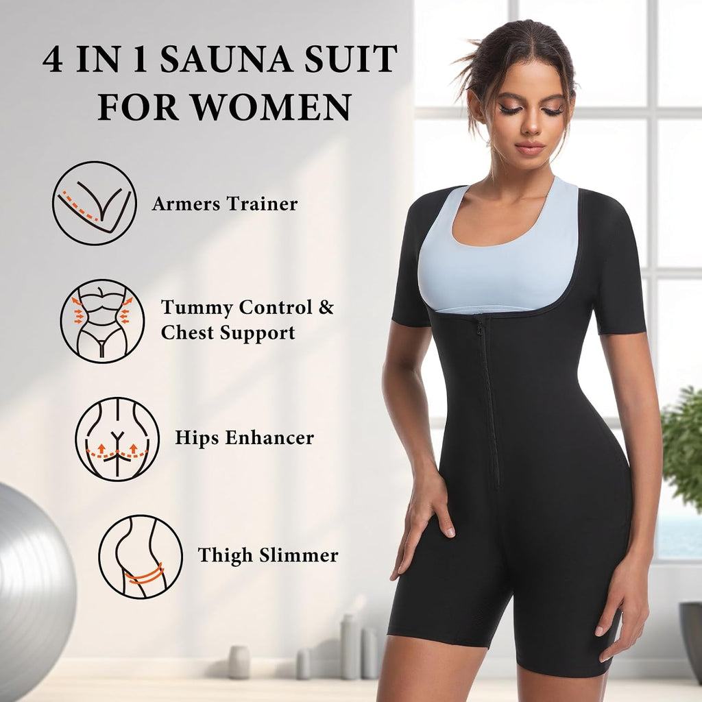 Sauna Suit for Women Weight Loss Sweat Waist Trainer Sweat Shirt Full Body Compression Shaperwear Slimming Workout
