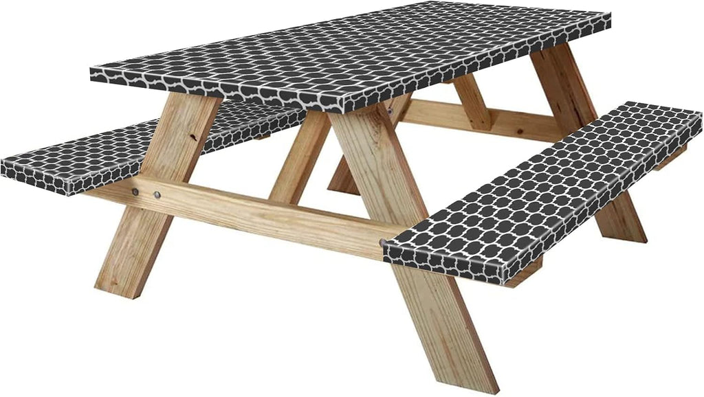 6ft 72in Picnic Table and Bench Cover, 3 Pack, Black-White Moroccan