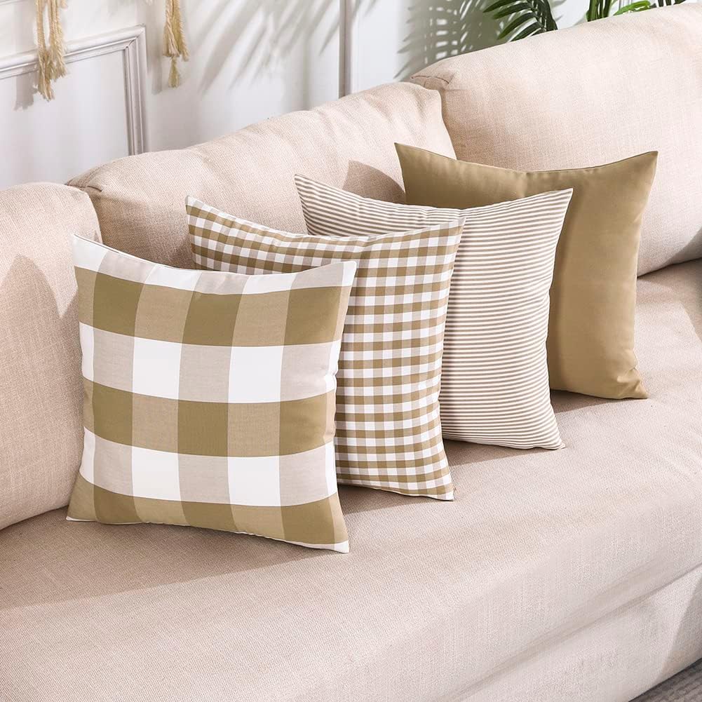 Burnt Orange Fall Plaid Outdoor Porch Pillow Covers 18x18 Set of 4 | Thanksgiving Autumn Pillow Covers 18 x 18, Cojines De Otoño Para Sala, Aesthetic Fall Room Decor, Fall Patio Outdoor Pillow