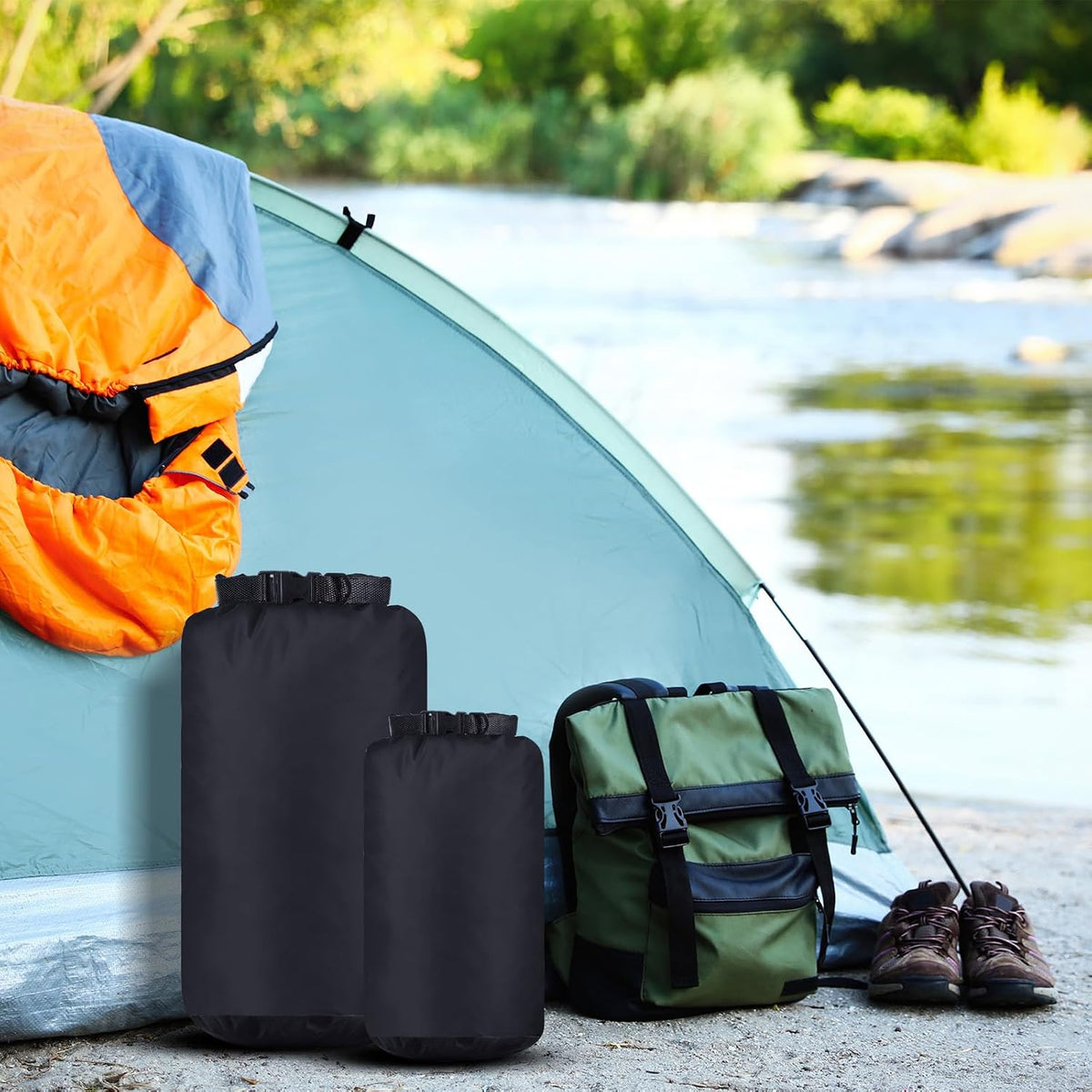 6 Pcs Waterproof Dry Bag Set for Kayaking & Camping,Black
