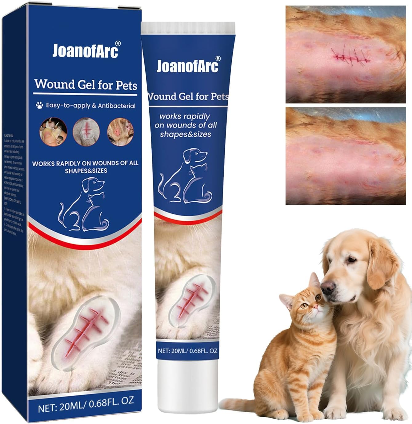 JoanofArc Dog Wound Care Hydro Gel, Heals Wounds, Cat Wound Care Gel, Helps with Cuts, Bites, Injured in a Fight, Scratches, Injured While Trimming Nails, Daily Gentle Care Gel, 0.68 fl.oz