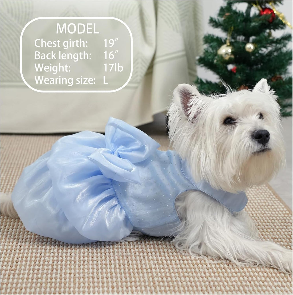 Dog Dress,Pet Wedding Dress Princess Formal Tutu Skirt with Bowknot,Puppy Birthday Party Outfit Apparel Girl for Small Dogs Cats (Blue, Medium(8-13lb))