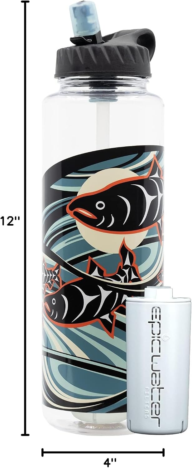 Epic Water Filters Nalgene OG Water Bottle with Filter, USA Made, BPA Free, Removes 99.99% Tap Water Contaminants, Forever Chemicals, LeClair Art, 48 oz