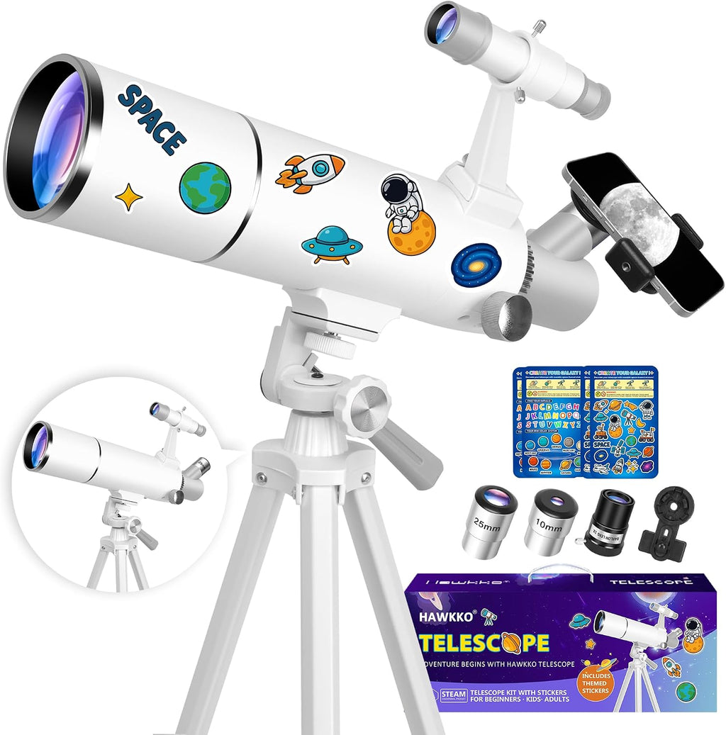 Hawkko Portable Telescope for Kids & Beginners 80mm Aperture 500mm