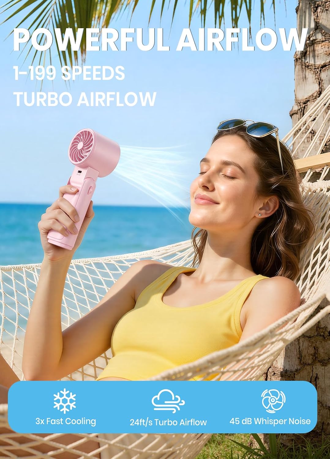 Portable Handheld Turbo Fan, 1-199 Speed Adjustable, Pink