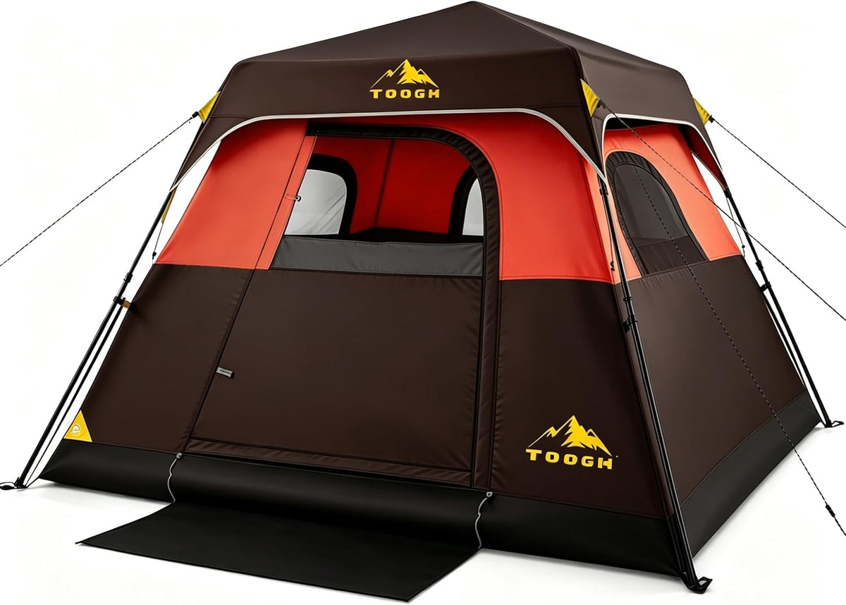 3/4 Person Camping Tent with 1 Door, 4 Windows, and Upgraded Ventilation– Instant Setup, Waterproof, 8'x 8'x 67''Oxford Fabric Floor Pop Up in 60 Seconds Includes Rainfly and Backpack