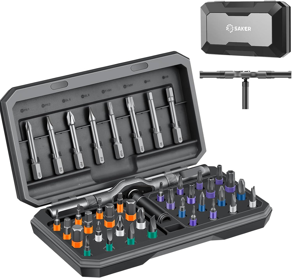 Saker 42-in-1 Magnetic Ratchet Screwdriver Set With T-Handle Grey