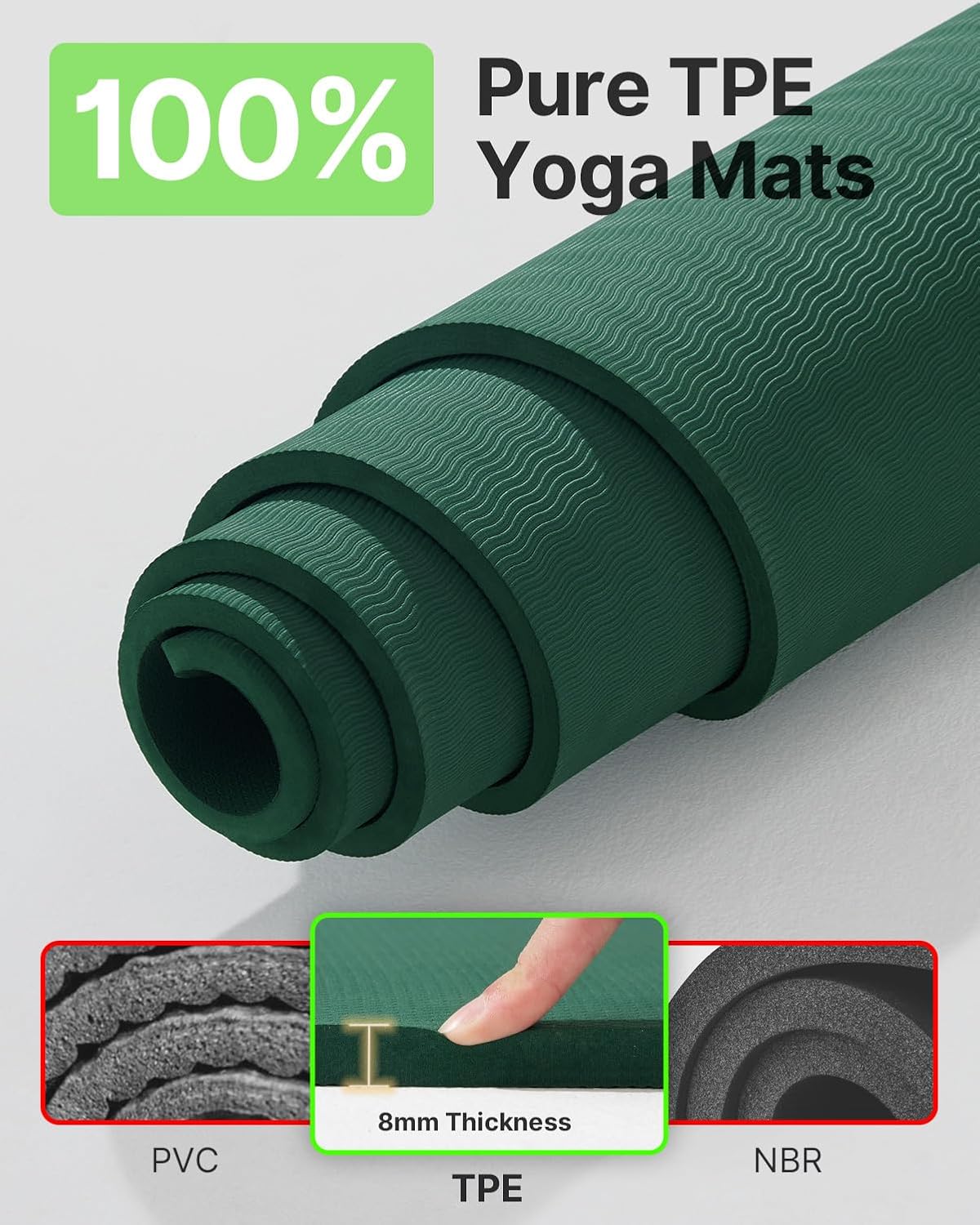 YOTTOY Large Yoga Mat (75 * 52 * 1/2inch),Extra Wide TPE Exercise Mat,Non-Slip Workout Mat for Pilates, Fitness, Barefoot, Home Gym Studio with Strap and Towel