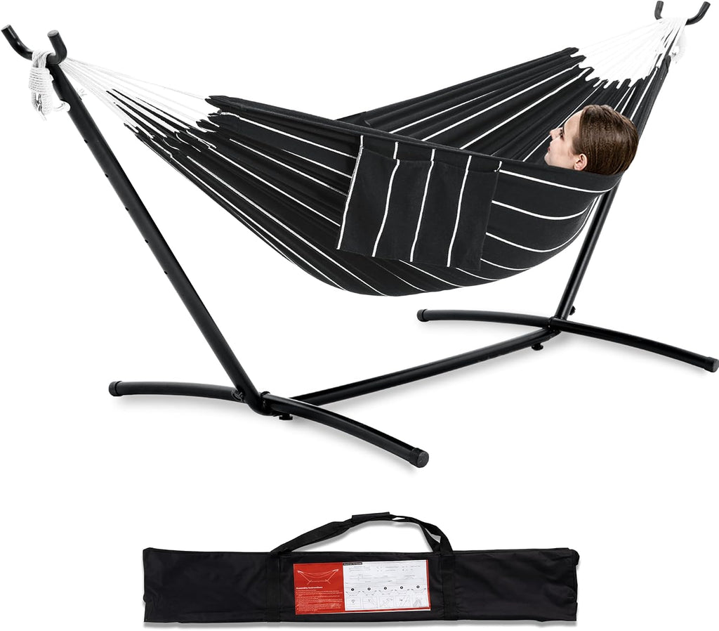 PNAEUT Double Hammock with Stand for Outside, Heavy-Duty, Portable (Chasm)