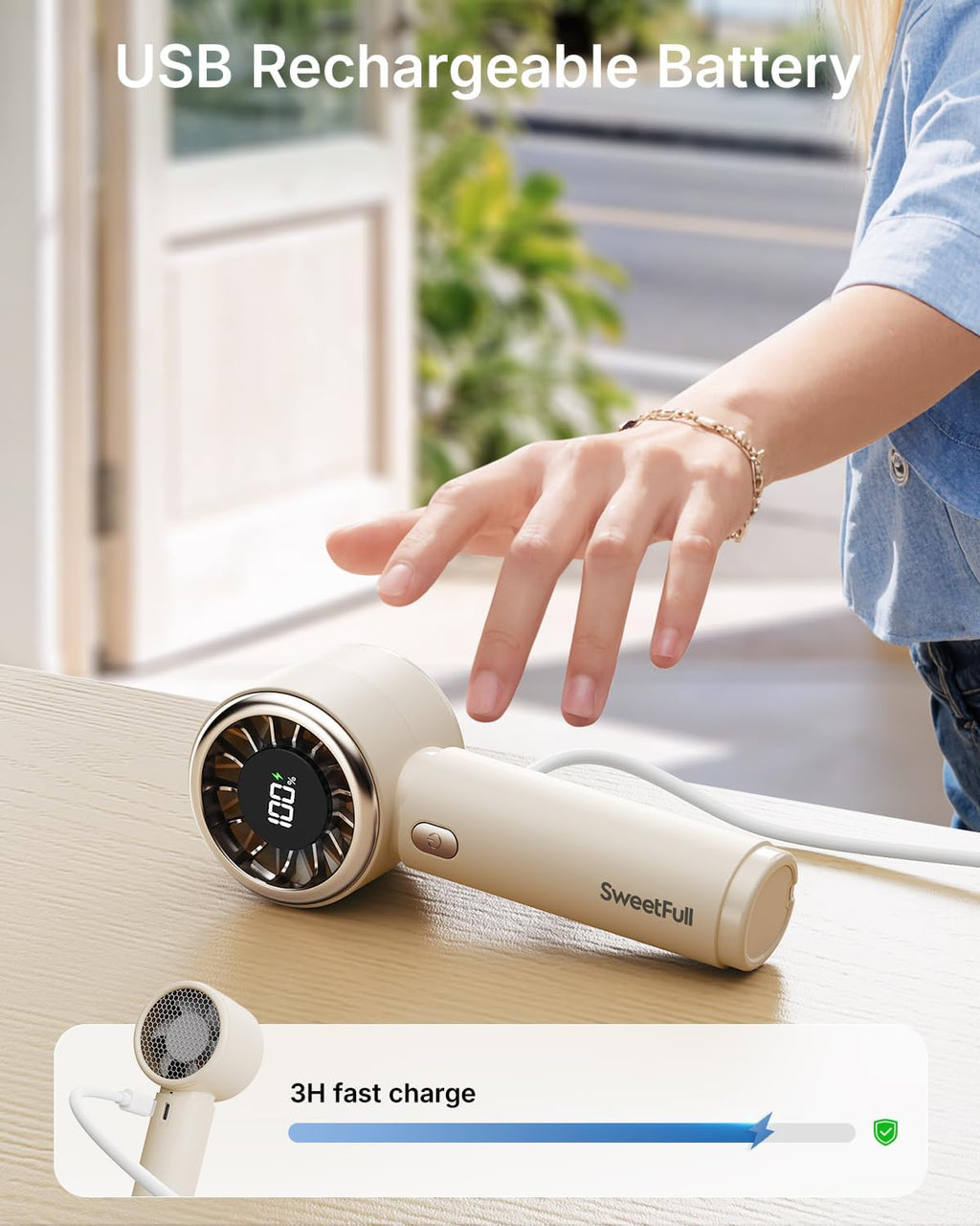 SWEETFULL Portable Handheld Fan, Mini Rechargeable Personal Hand Fan