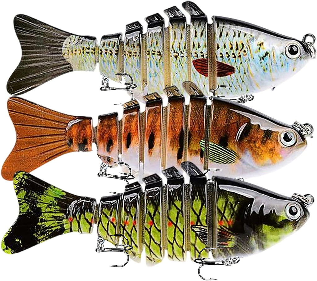 Keenjorika Multi-Jointed Swimbaits, 3 Pack Slow-Sinking Segmented Fishing Lures with Rattle and Treble Hooks for Bass, Trout, Pike and Walleye, Freshwater and Saltwater