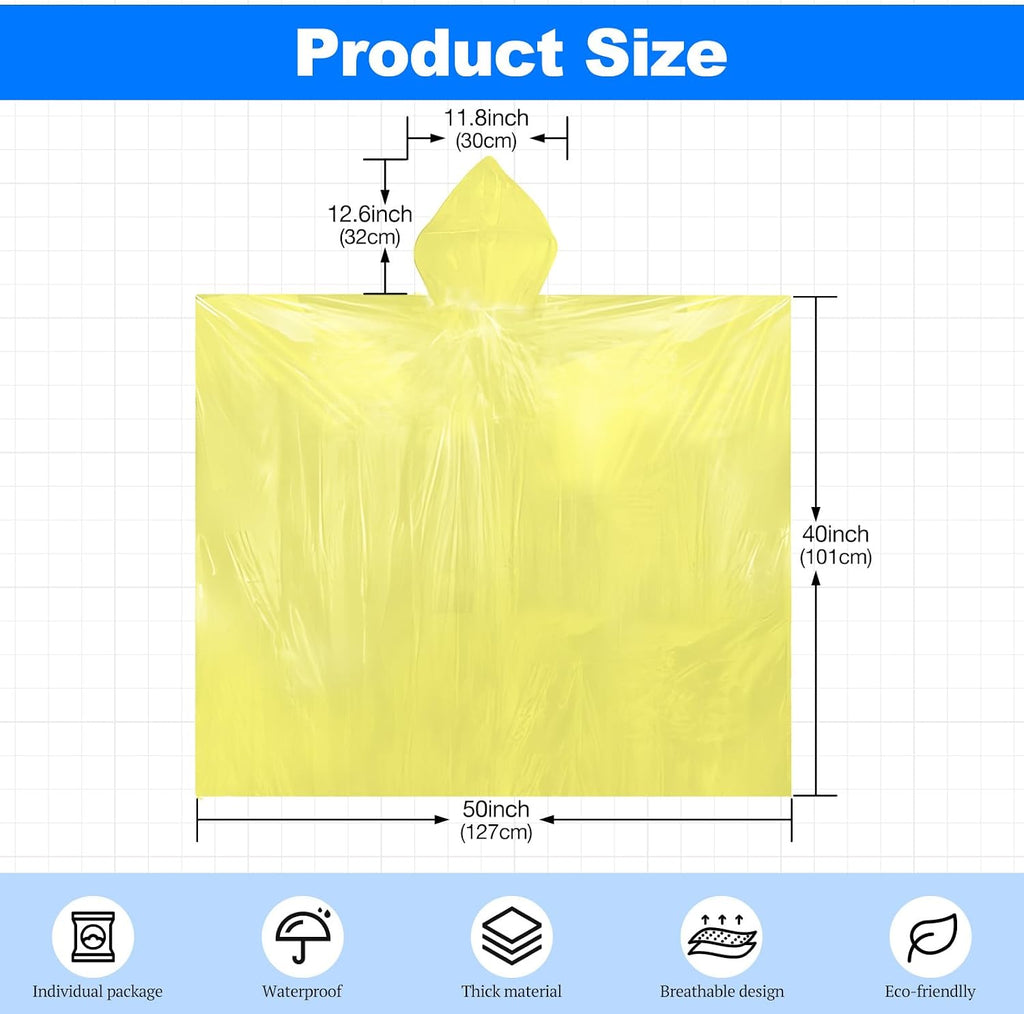108 Pack Disposable Rain Ponchos for Adults Plastic Ponchos with Hood Raincoat Bulk for Men Women Camping Outdoor