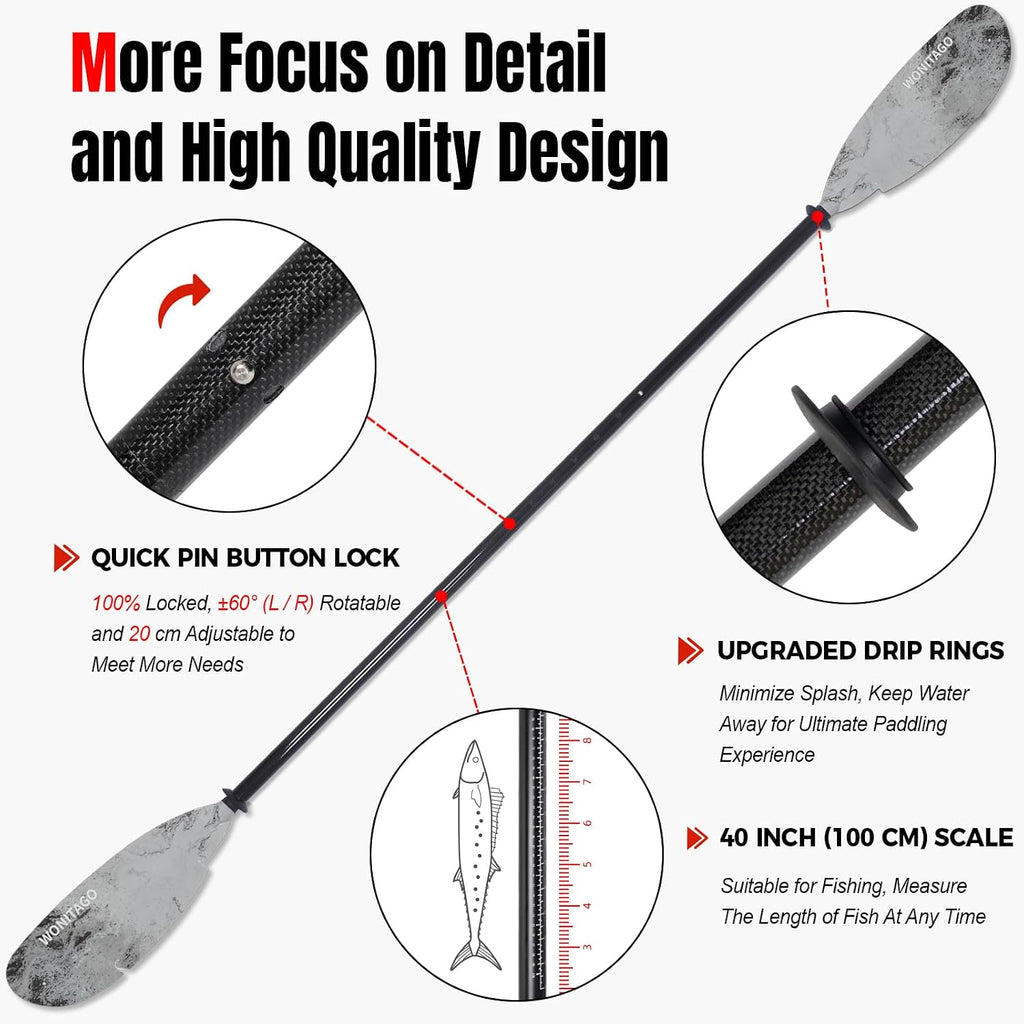 Angler Kayak Paddle, Adjustable Carbon Fiber Fishing Kayak Oar