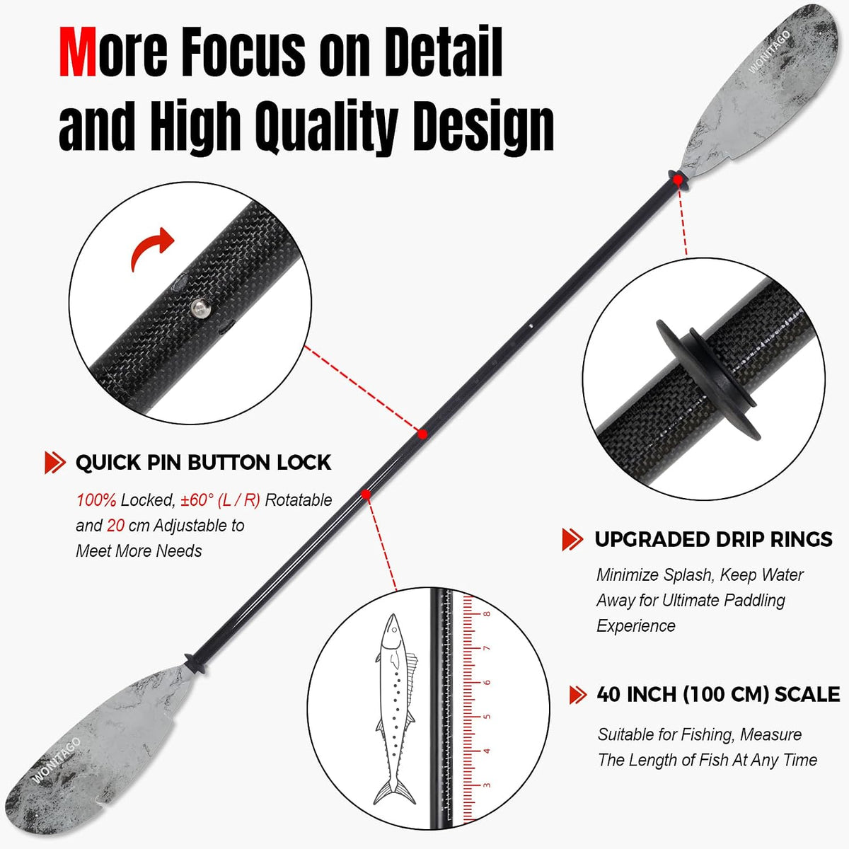 Angler Kayak Paddle, Adjustable Carbon Fiber Fishing Kayak Oar