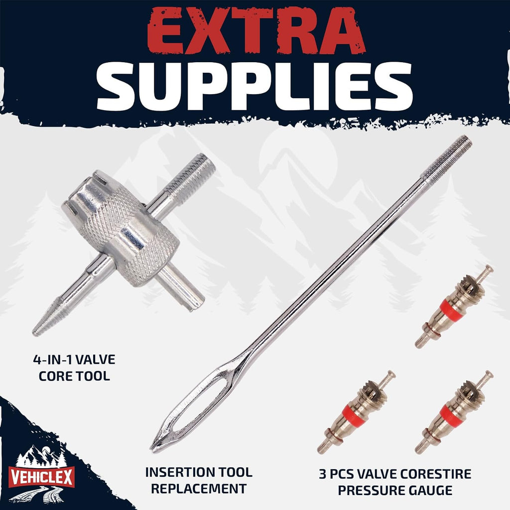 Vehiclex Tubeless Tire Repair Kit with Aluminum T Handle Tools