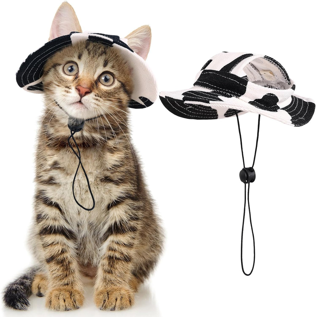 DENTRUN Cat Bucket Hat with Ear Hole, Cotton Birthday Bonnet for Small Pets