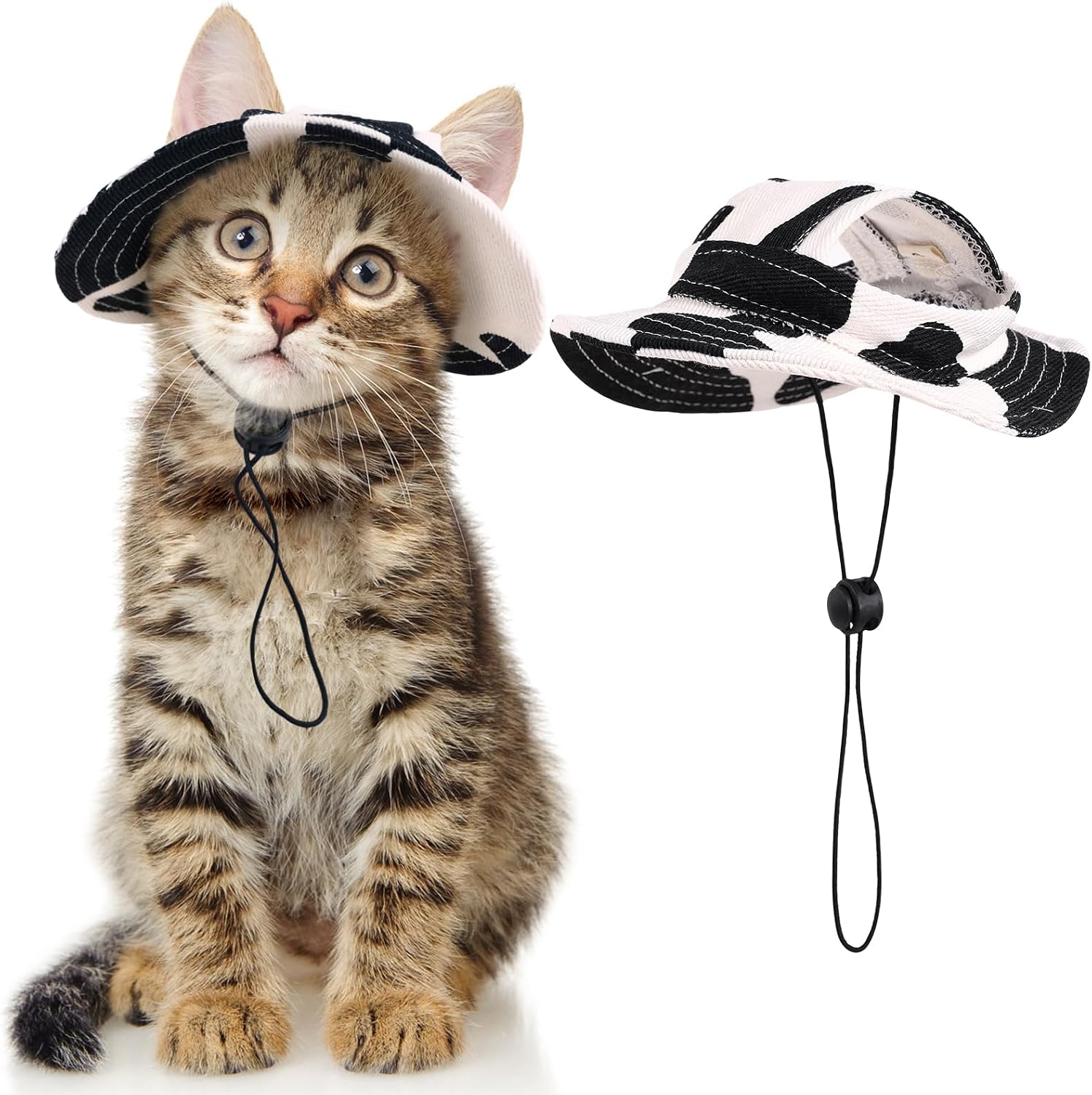 DENTRUN Cat Bucket Hat with Ear Hole, Cotton Birthday Bonnet for Small Pets