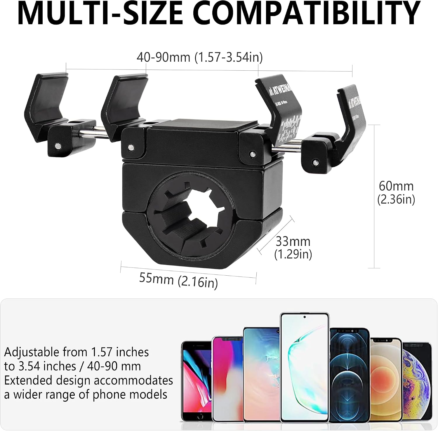 Bike Handlebar Mounts for 4.5-7.1 Phones (Black)