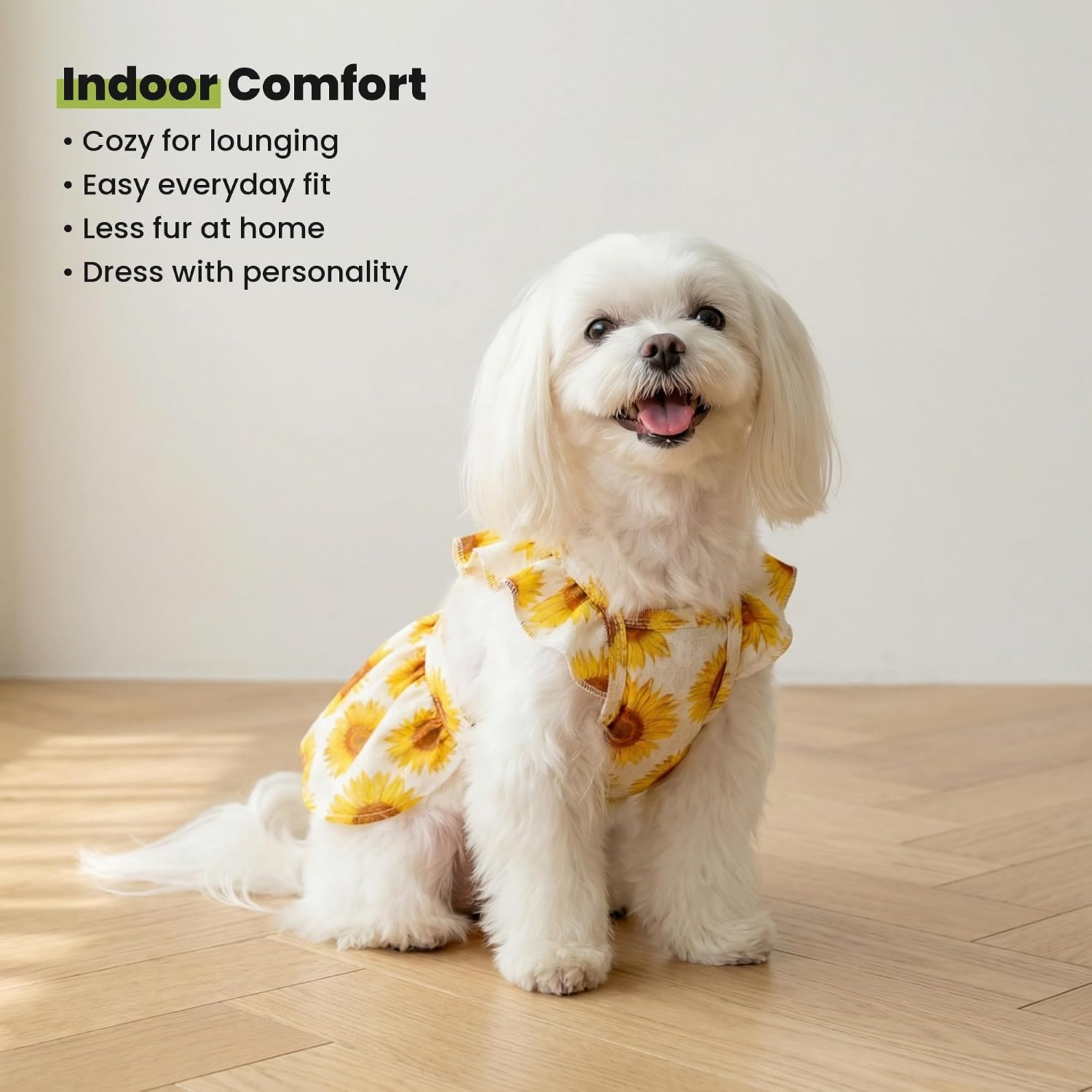Fitwarm Dog Sunflower Dress, Dog Clothes for Small Dogs Girl, Pet Cat Apparel, White, Yellow, Red, Medium