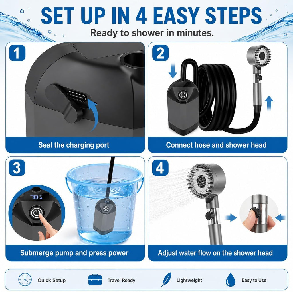 Portable Shower for Camping, 7800mAh Rechargeable Camping Shower