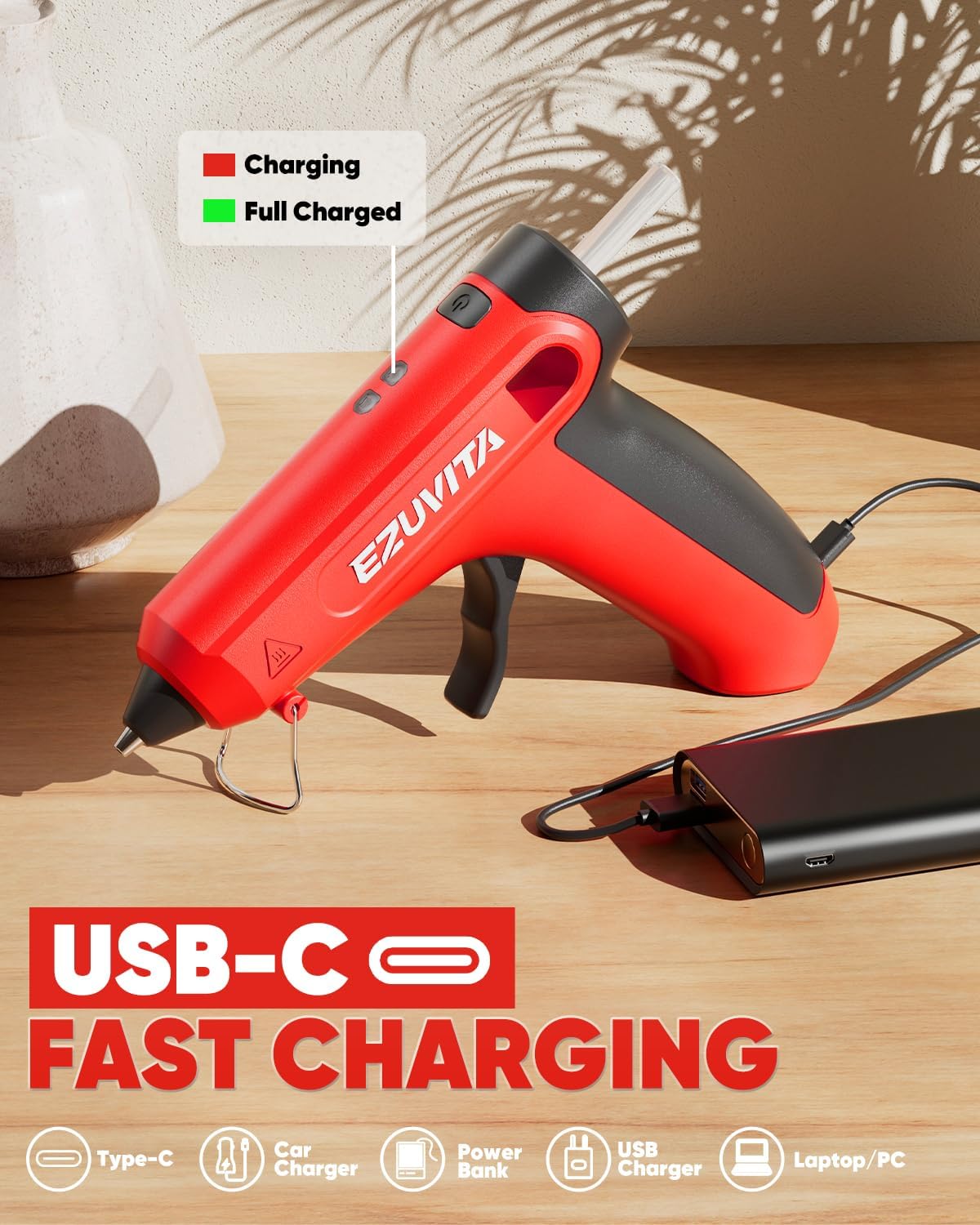 4V Red Cordless Hot Glue Gun Kit, 30-Piece Glue Sticks