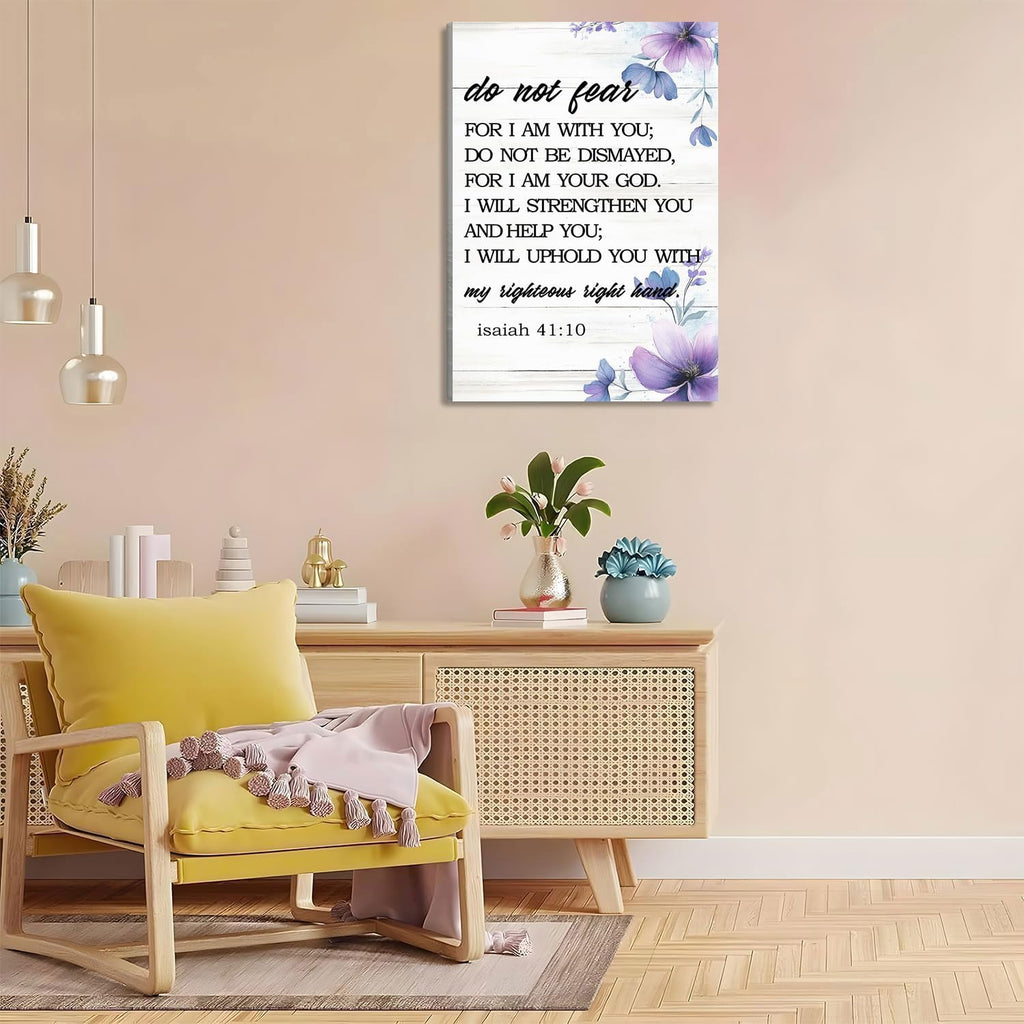 Do Not Fear Isaiah 41:10 Scripture Canvas Painting Bible Verse Wall Art Decor Prints for Home Dining Room Living Room Christian Gifts Framed 8 * 12 Inch