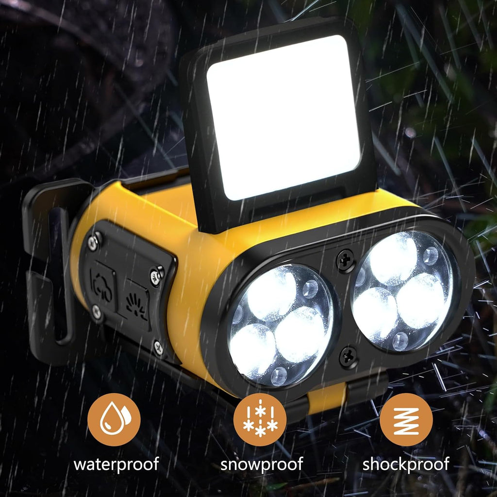 Foleto 2 Pack LED Hard Hat Light, 900LM Rechargeable Dimmable Clip on Cap Lights (Yellow)