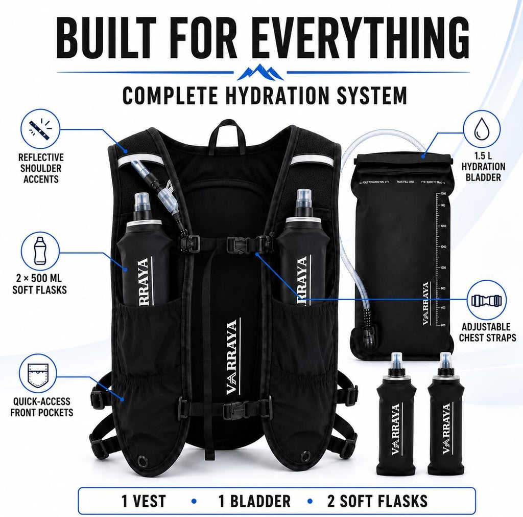 Hydration Running Backpack Vest with 1.5L Water Bladder & 2 Soft Flasks