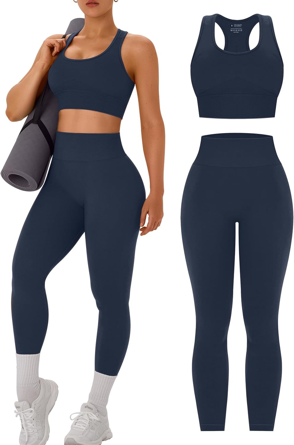 OLCHEE Womens Workout Sets 2 Piece Racerback Sports Bra High Waist Leggings