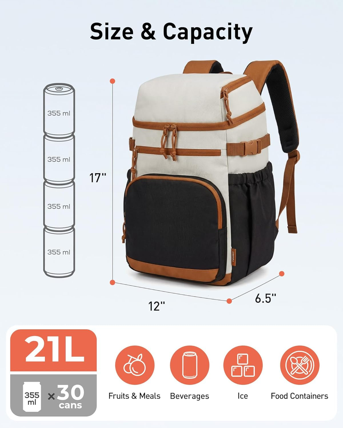TOURIT 30 Cans Insulated Double Deck Lunch Cooler Backpack