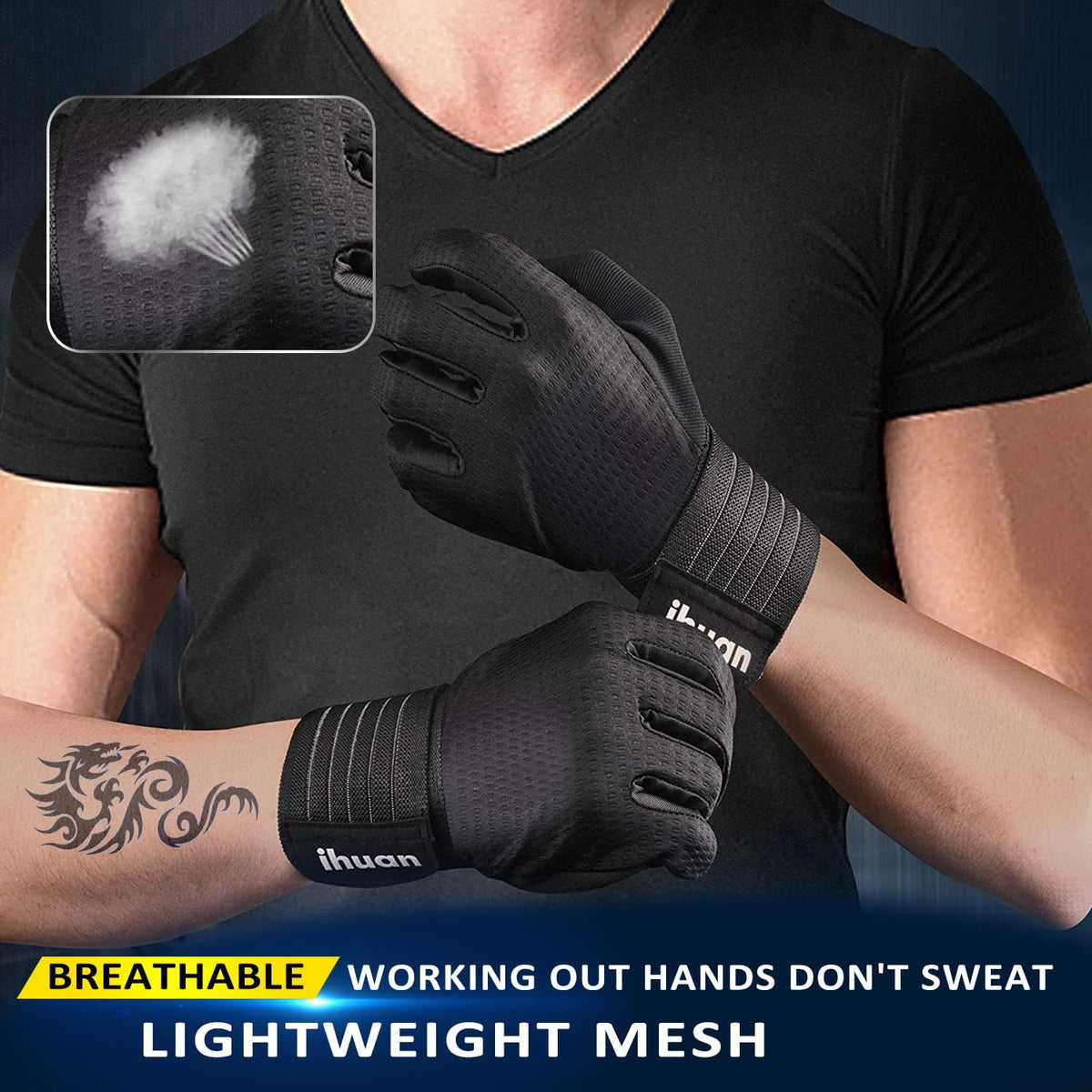 ihuan Workout Gloves for Men Full-Finger: Weight Lifting for Men, Gym Full Hand Gloves for Weightlifting, Deadlift